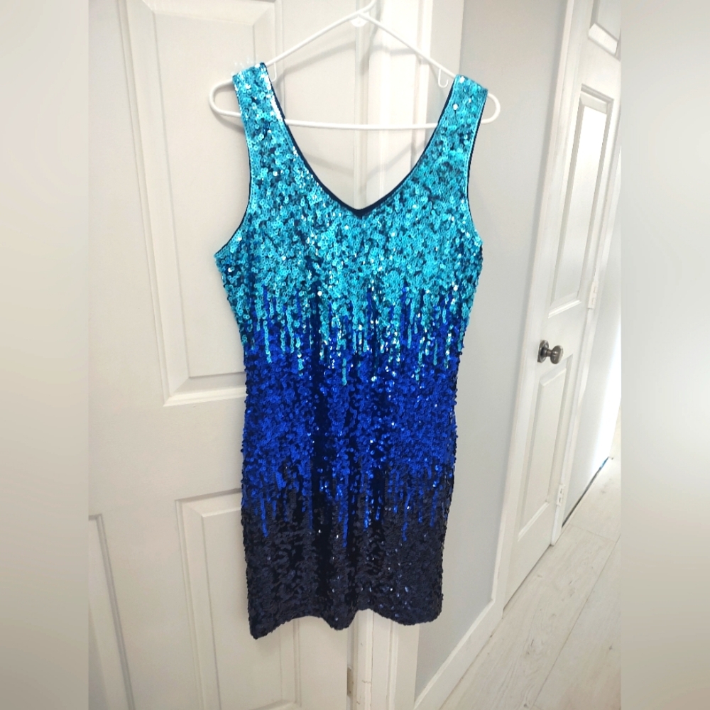 Maner XXL Sequined Dress Different Blues Very Pretty Like New